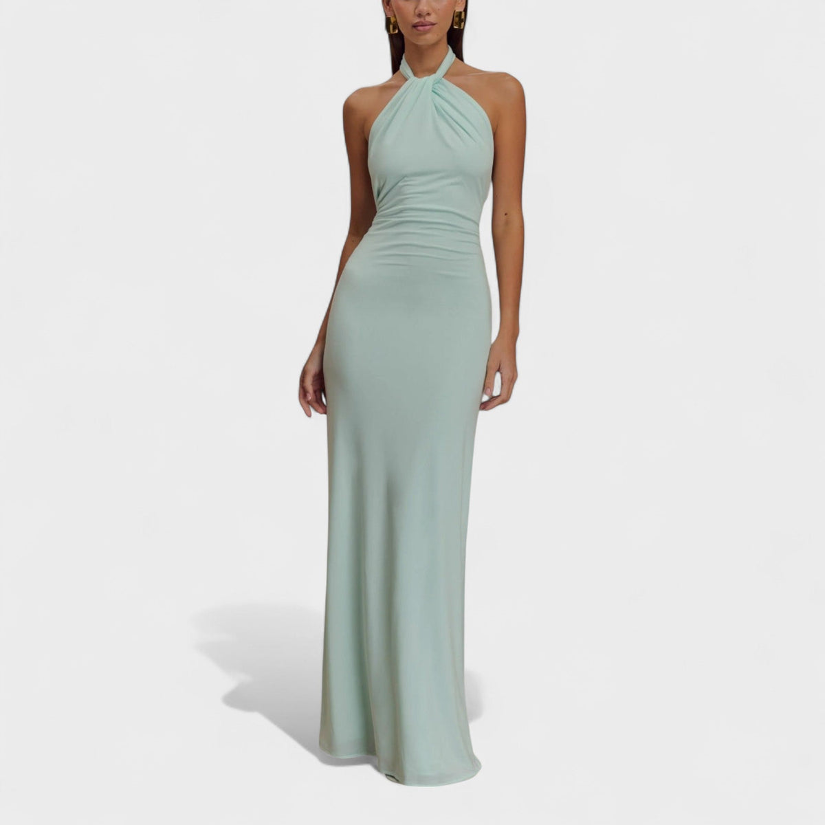 Riva | Women's Fitted Halter Maxi Dress, Open Back Evening Gown for Weddings and Galas
