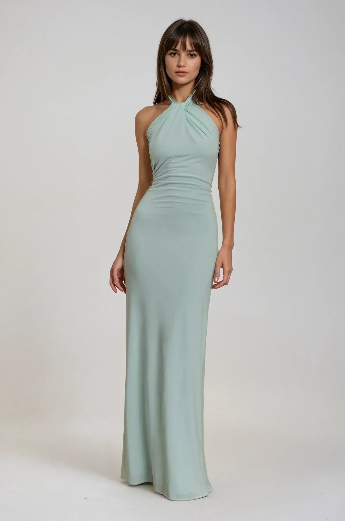 Elyna | Women's Halter Neck Recycled Polyester Maxi Dress, Ruched Wedding Guest Dress