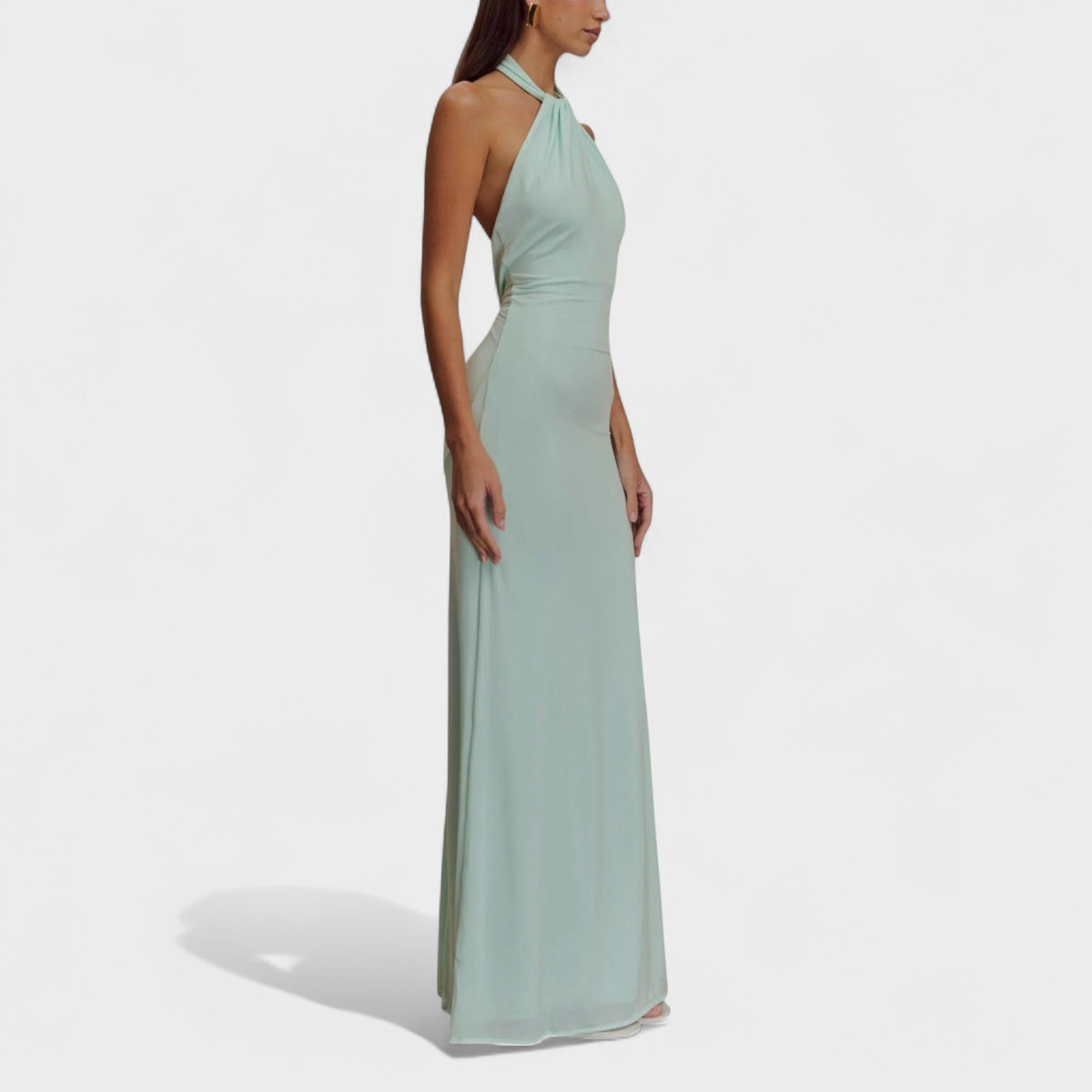 Riva | Women's Fitted Halter Maxi Dress, Open Back Evening Gown for Weddings and Galas