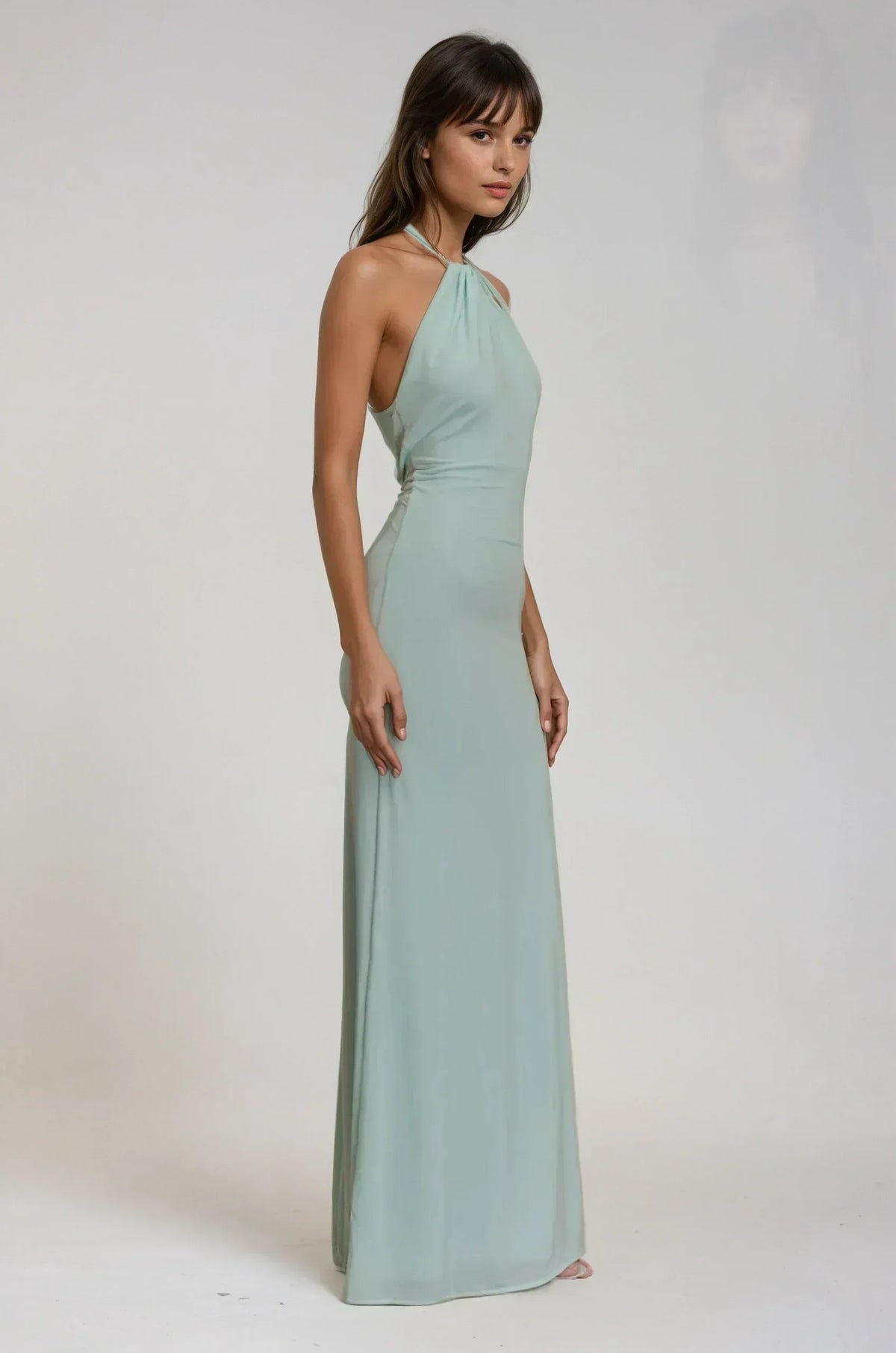 Elyna | Women's Halter Neck Recycled Polyester Maxi Dress, Ruched Wedding Guest Dress