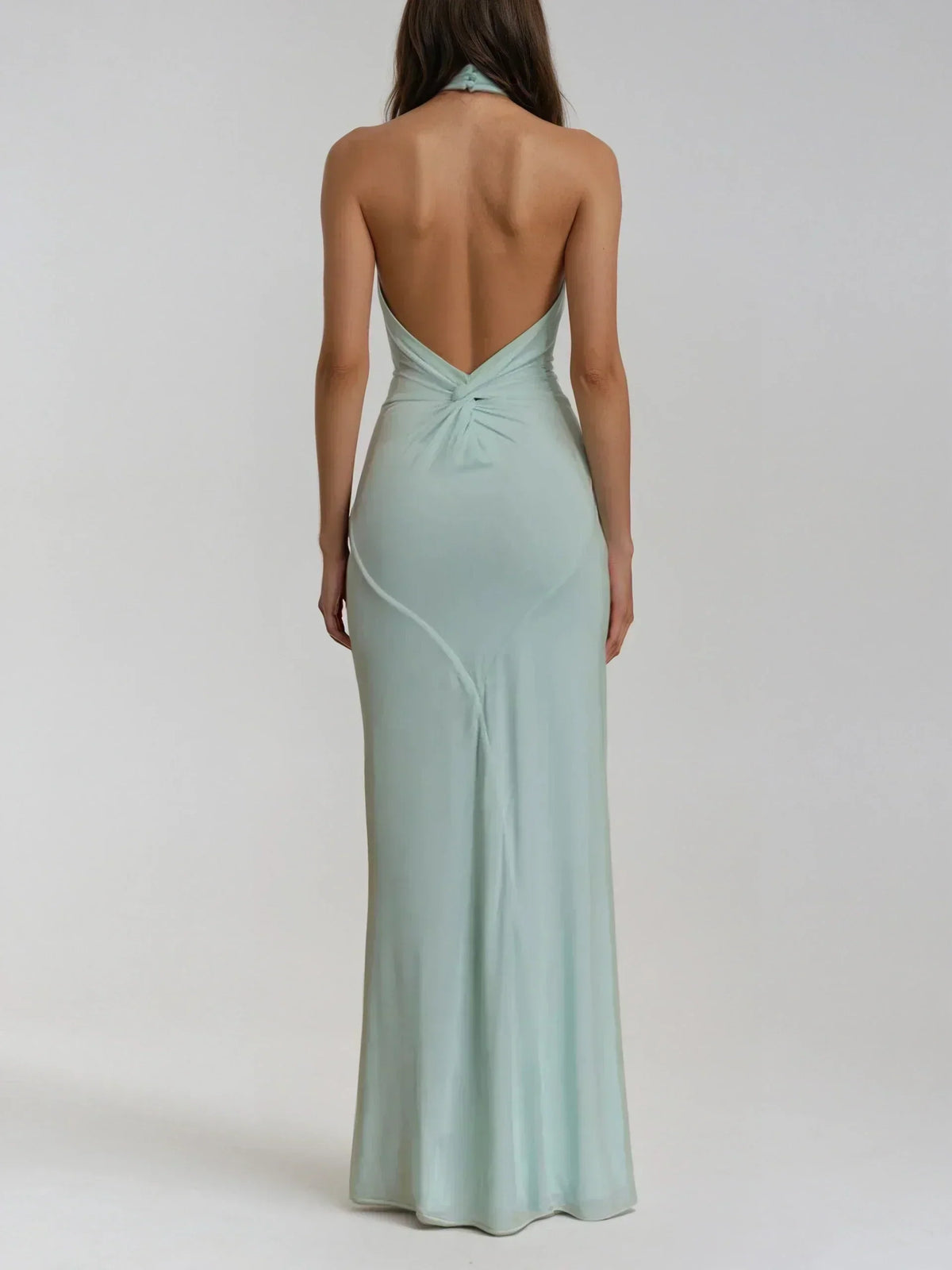 Elyna | Women's Halter Neck Recycled Polyester Maxi Dress, Ruched Wedding Guest Dress