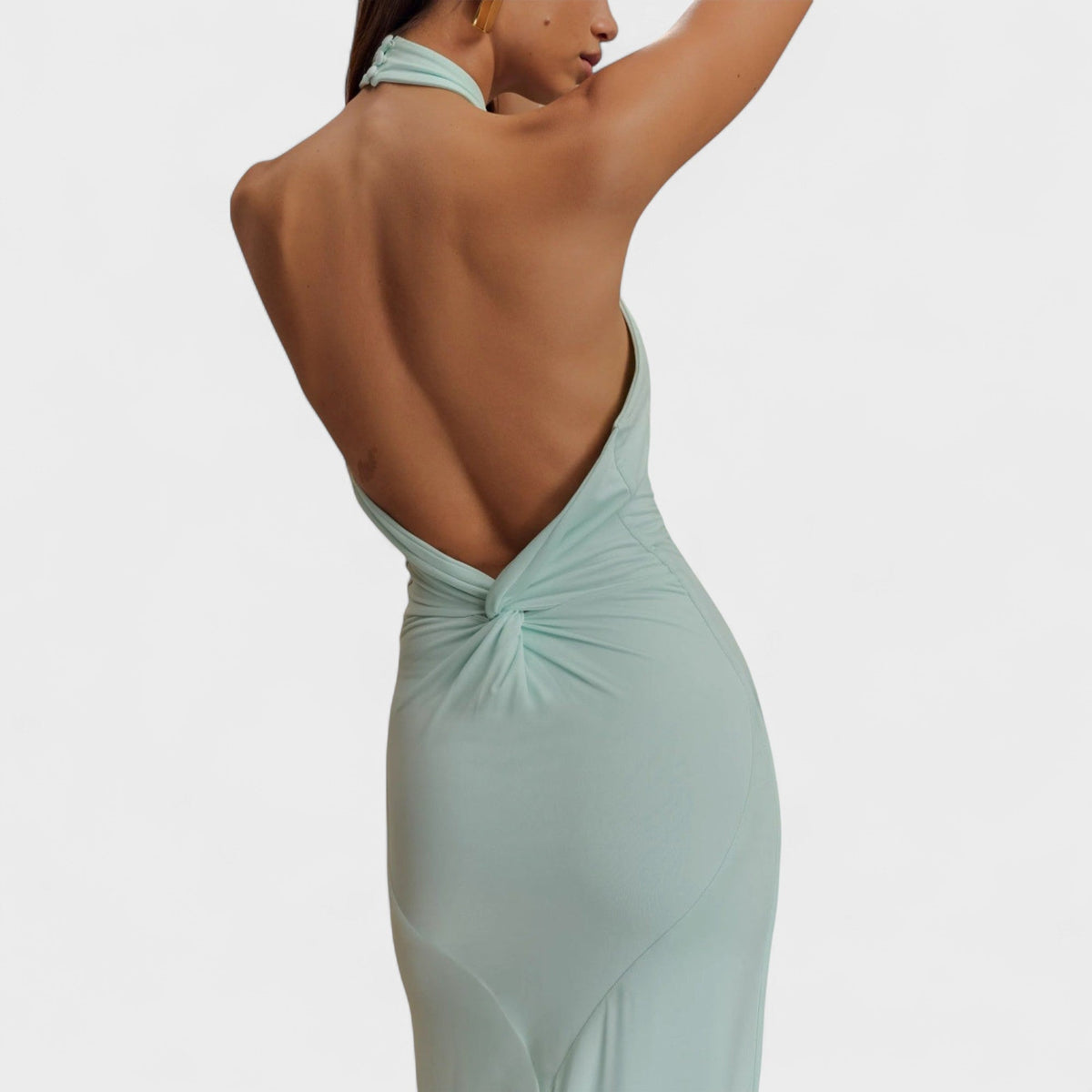 Riva | Women's Fitted Halter Maxi Dress, Open Back Evening Gown for Weddings and Galas
