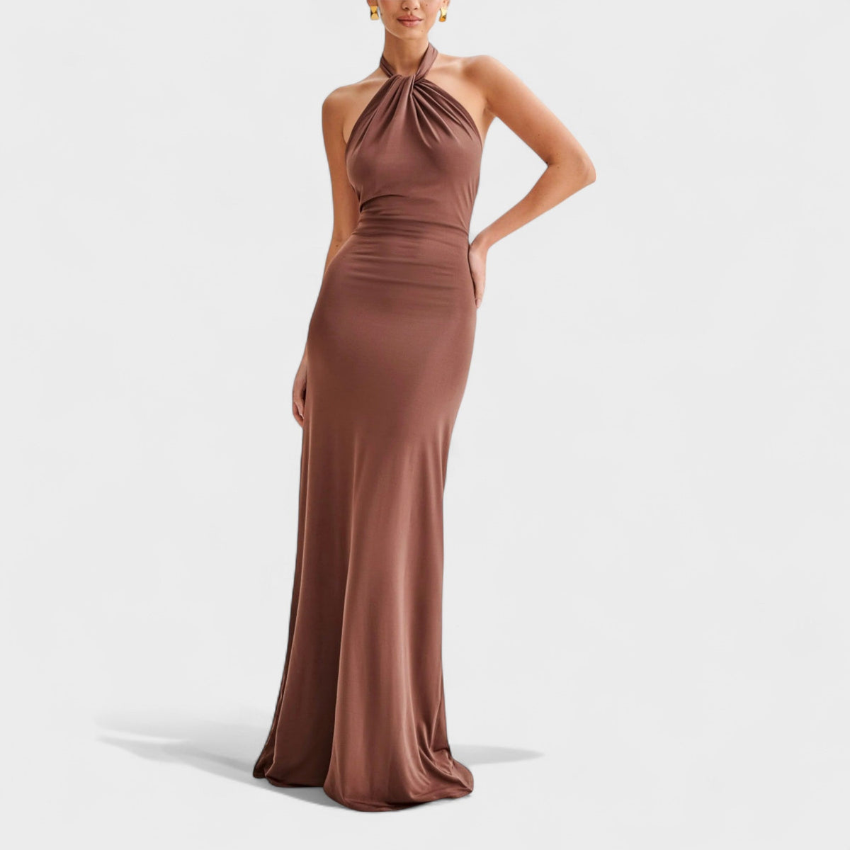 Riva | Women's Fitted Halter Maxi Dress, Open Back Evening Gown for Weddings and Galas