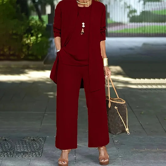 Laney | Women's Three-Piece Set, Coordinated Top Cardigan and Wide-Leg Trousers Outfit