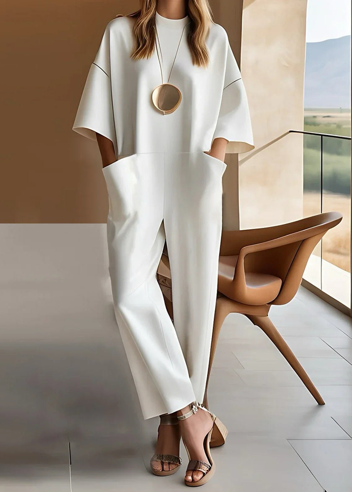 Emmy | Women's Short Sleeve Jumpsuit, Relaxed Straight-Leg Jumpsuit for Work