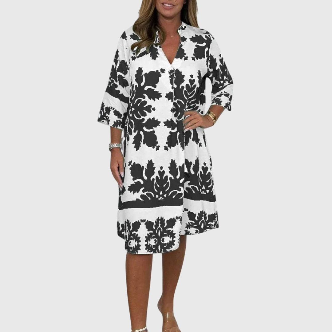 Daisy | Women's V-Neck Patterned Mini Dress, Elegant Spring Dress for Work or Leisure