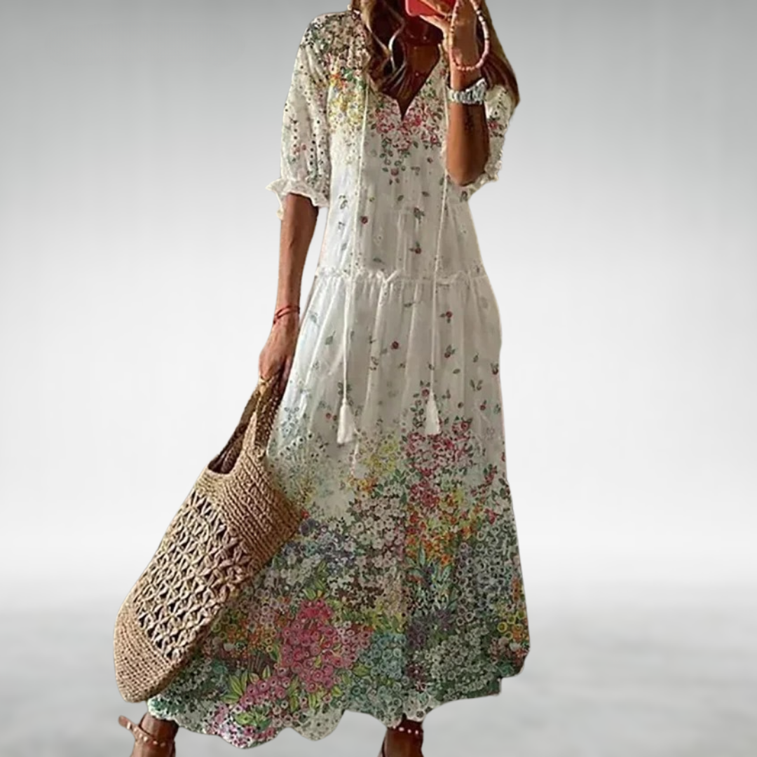 Latasha | Women's Floral Ankle-Length Maxi Dress, V-Neck Lightweight Summer Dress