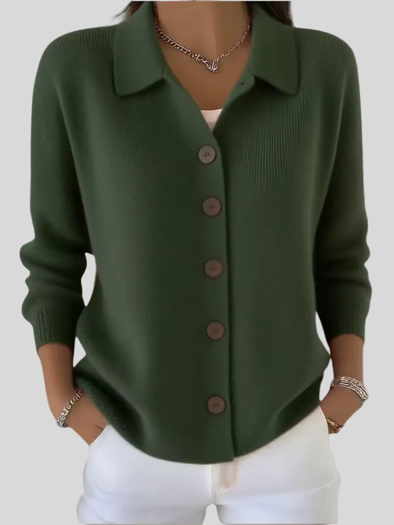 Korrina | Women's Ribbed Knit Button-Down Sweater, Collared Cozy Everyday Knit