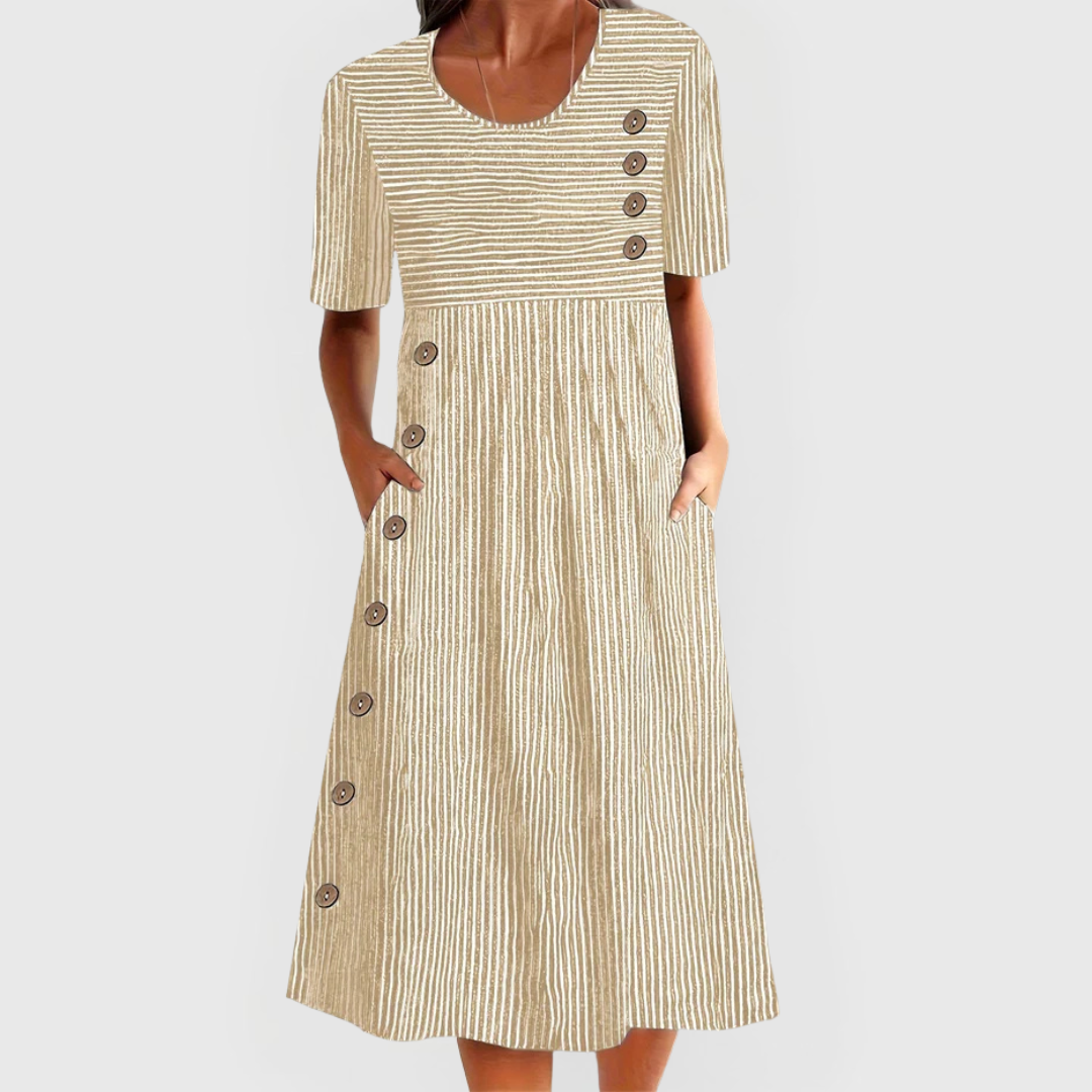Wanda | Women's Striped Midi Dress, 3/4 Sleeve Lightweight Casual Dress