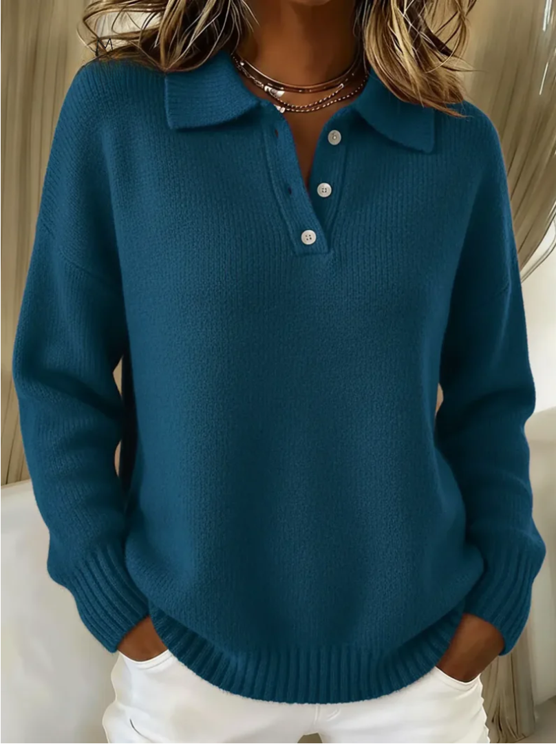 Olivia | Women's Polo Collar Knit Sweater, Relaxed Fit Soft Cool Weather Pullover