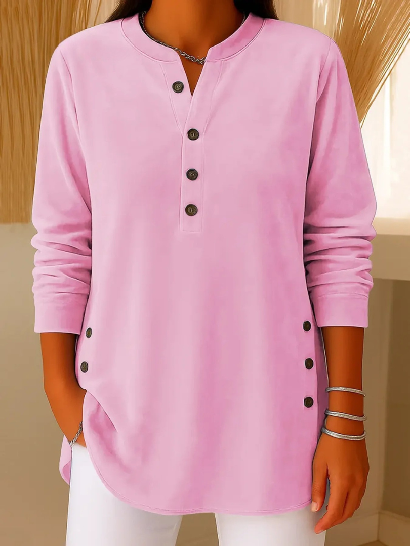 Stephanie | Women's Classic Ribbed Pullover, Crew Neck Button Detail Sweater