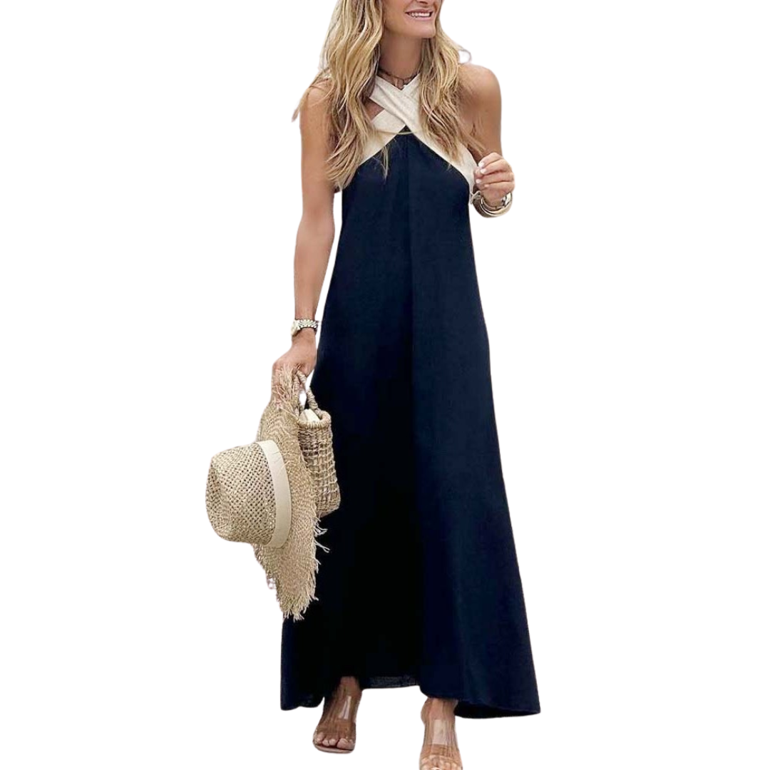 Orella | Women's Cross-Neck A-Line Dress, Relaxed Fit Summer Beach Dress