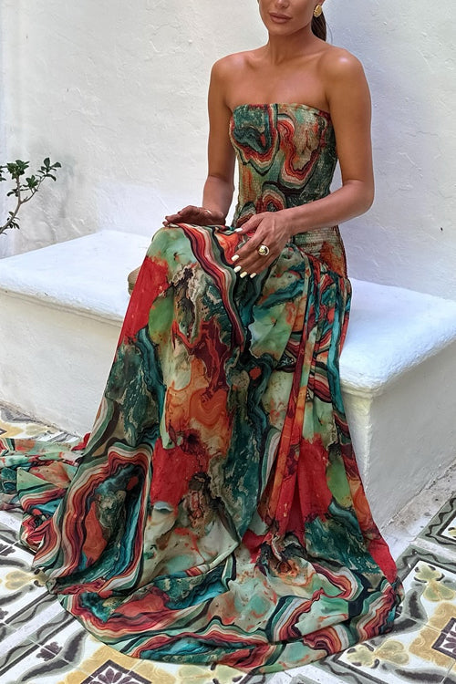 Sienna | Women's Strapless Cotton Blend Maxi Dress, Smocked Ombre Swing Dress
