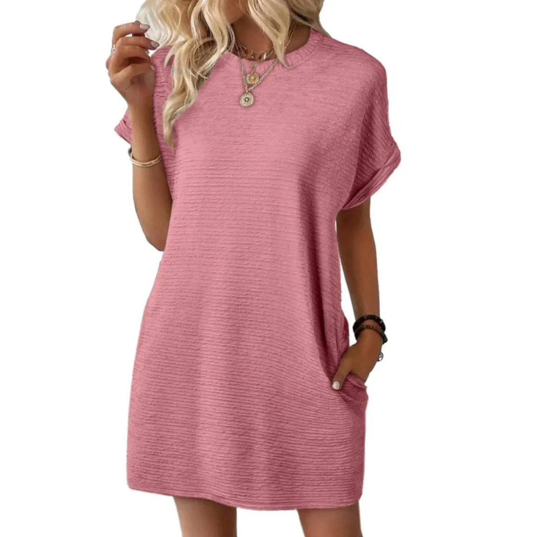 EVASHA | Women's Minimalist Round Neck Summer Dress, Lightweight Casual Day Dress