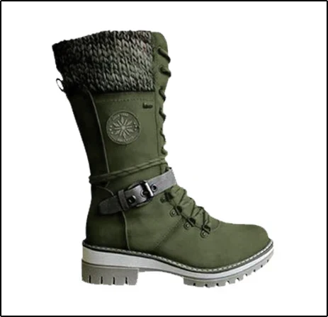 Reagan | Women's Calf-High Winter Boots, Weather-Resistant Buckle Boots with Knit Trim