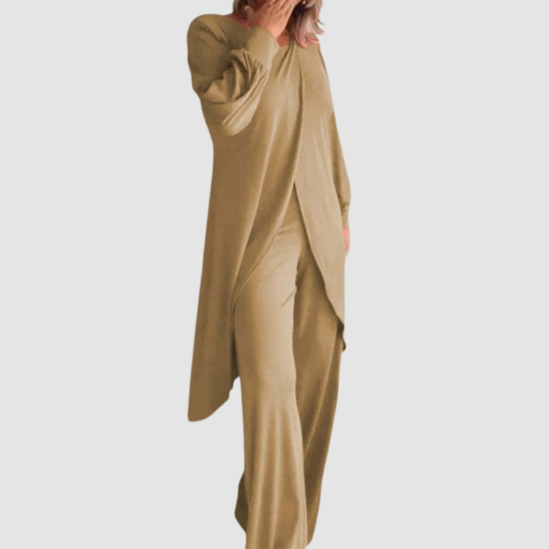 Laine | Women's Two-Piece Set, Longline Top and Relaxed Trousers Everyday Outfit