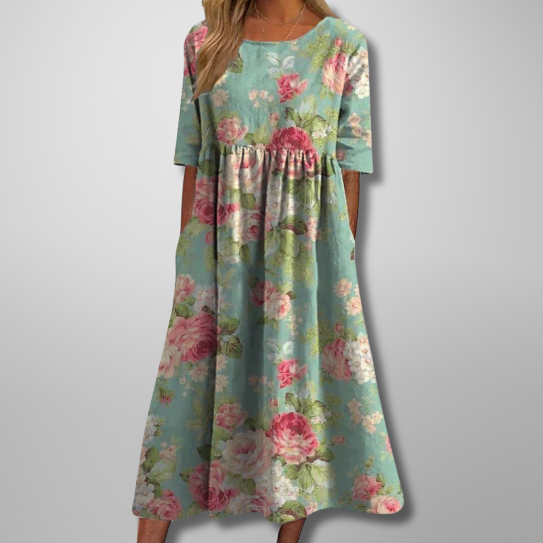 Gail | Women's Relaxed Floral Midi Dress, Lightweight Flowy Day Dress for Brunch