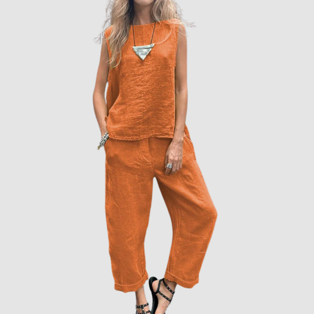 Suzette | Women's Lightweight Two-Piece Set, Sleeveless Top and Wide-Leg Pants