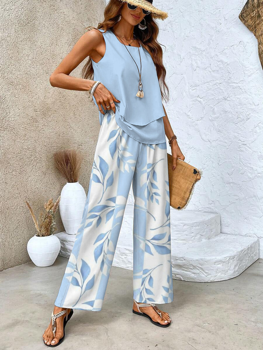 Juliette | Women's Two-Piece Set, Lightweight Flowing Blouse and Wide-Leg Trousers Summer Outfit