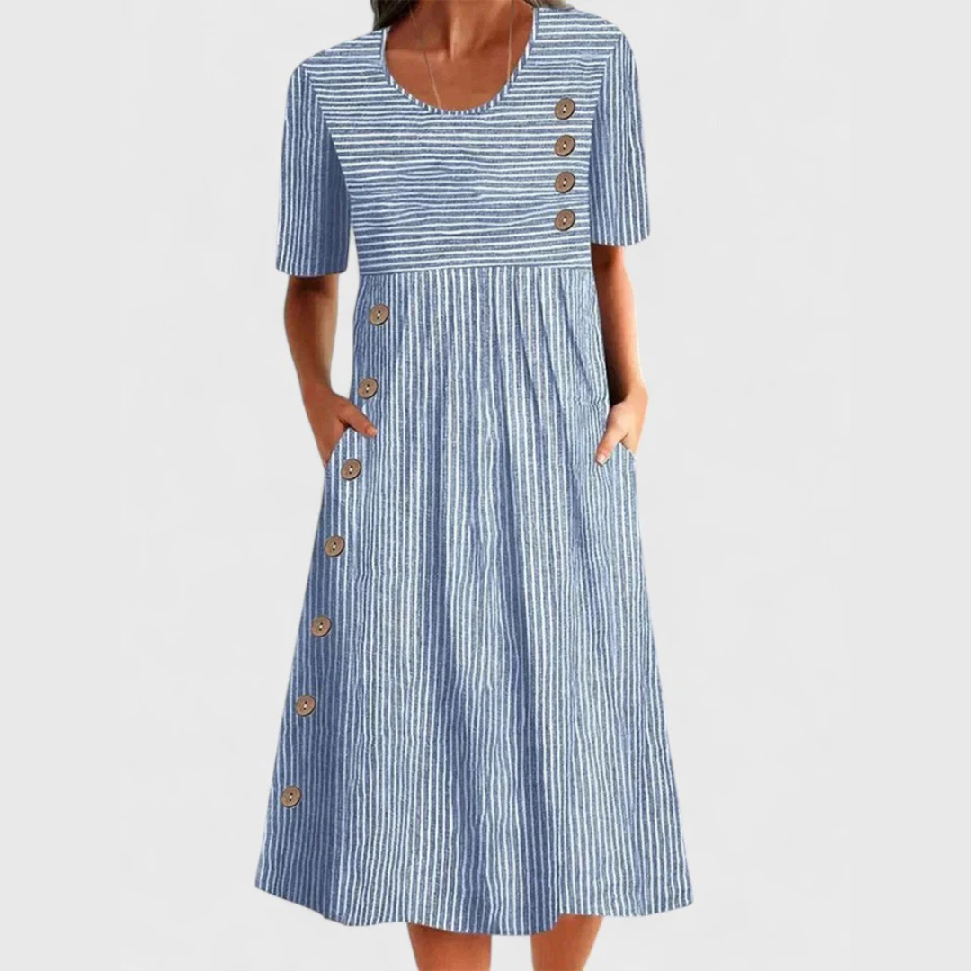 Wanda | Women's Striped Midi Dress, 3/4 Sleeve Lightweight Casual Dress