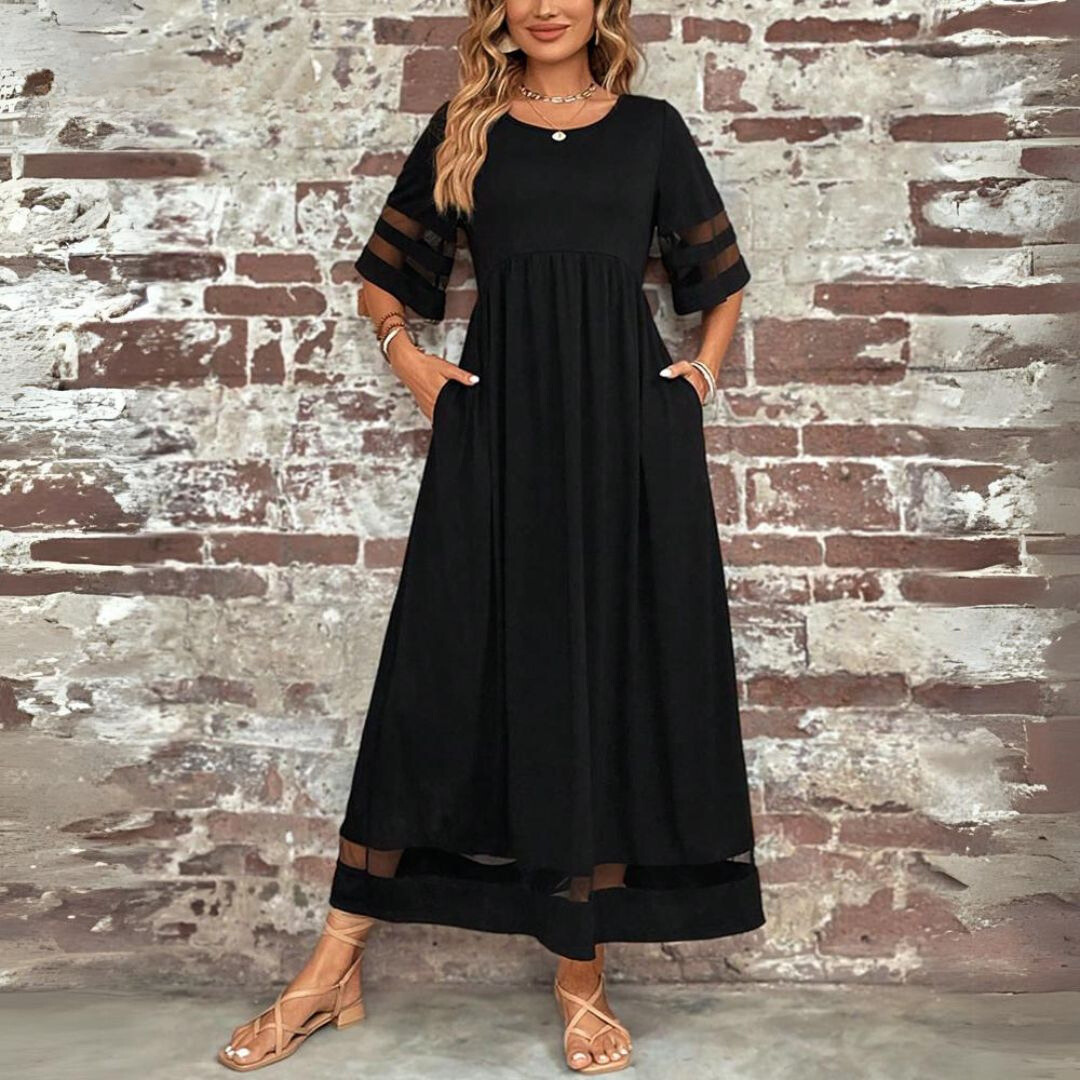 Aubrey | Women's Empire Waist Midi Dress, Tummy-Smoothing Flowy Day Dress