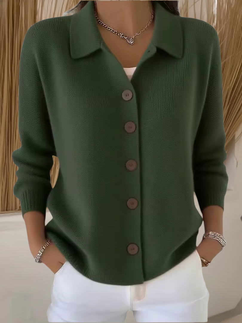 Korrina | Women's Ribbed Knit Button-Down Sweater, Collared Cozy Everyday Knit