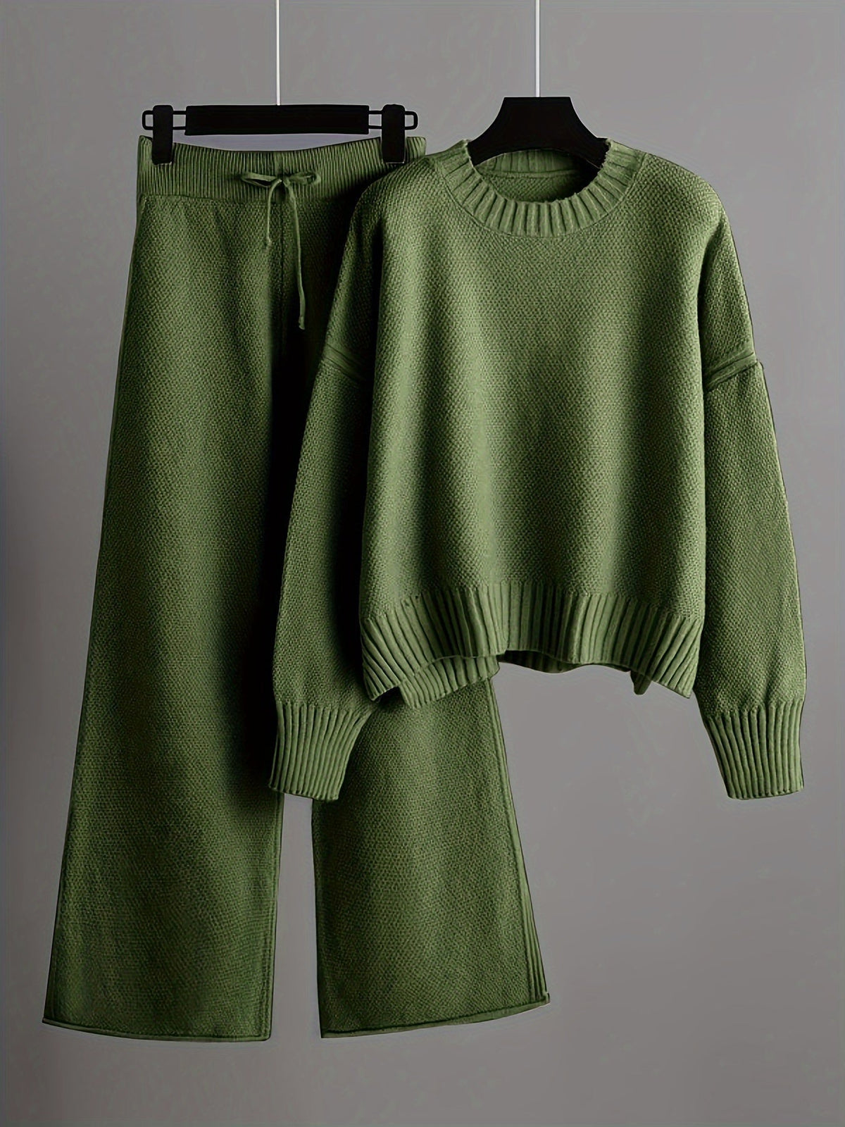 Emily | Women's Knit Two-Piece Loungewear Set, Ribbed Sweater and Wide-Leg Trousers