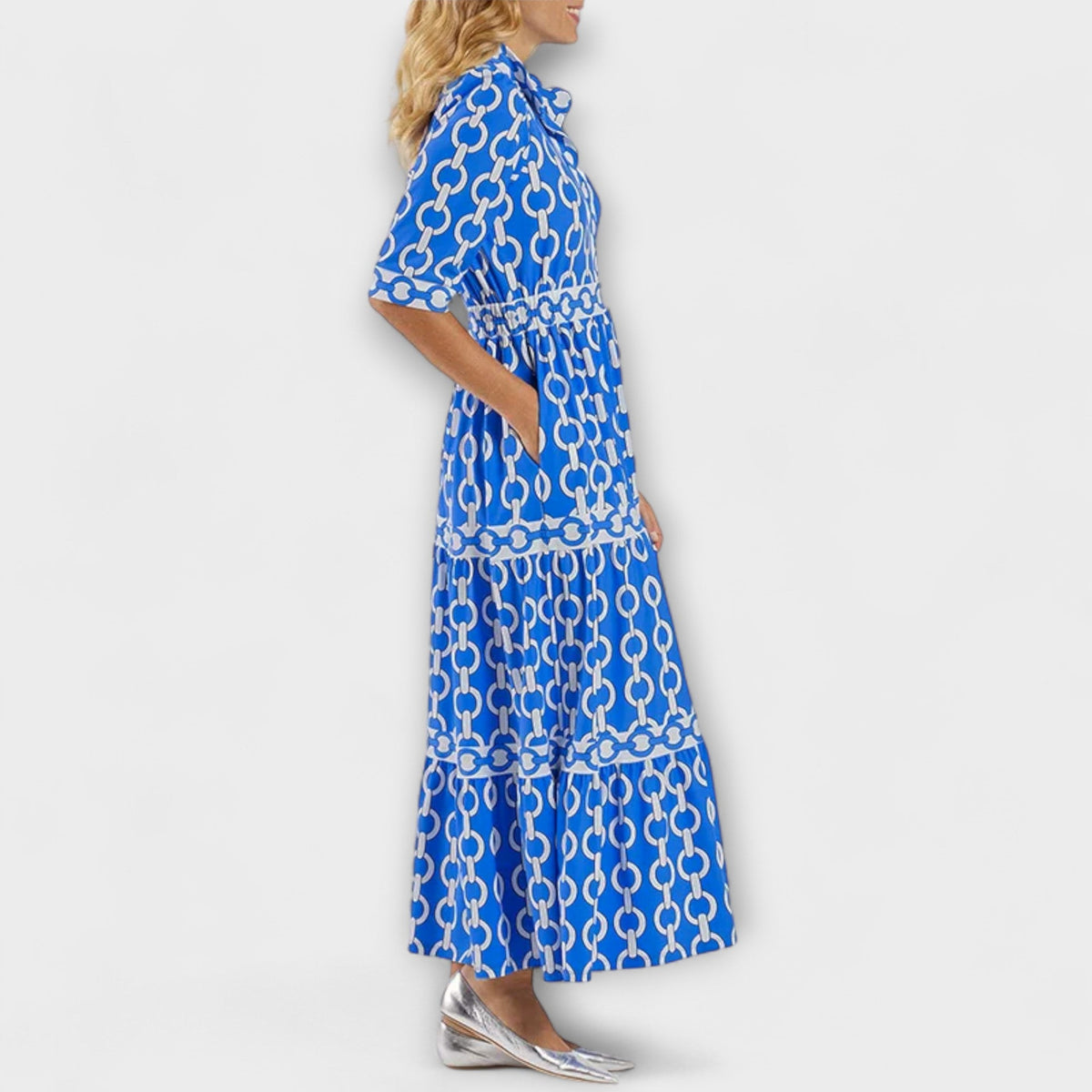 Marigold | Women's Relaxed Fit Maxi Dress, 3/4 Sleeve V-Neck Day Dress with Pockets