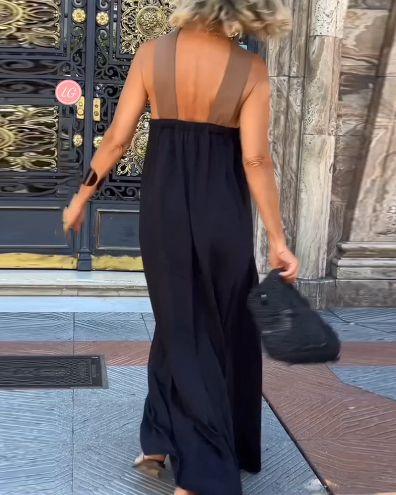 Elara | Women's Crossover Neck Maxi Dress, Open Back Evening Dress for Parties