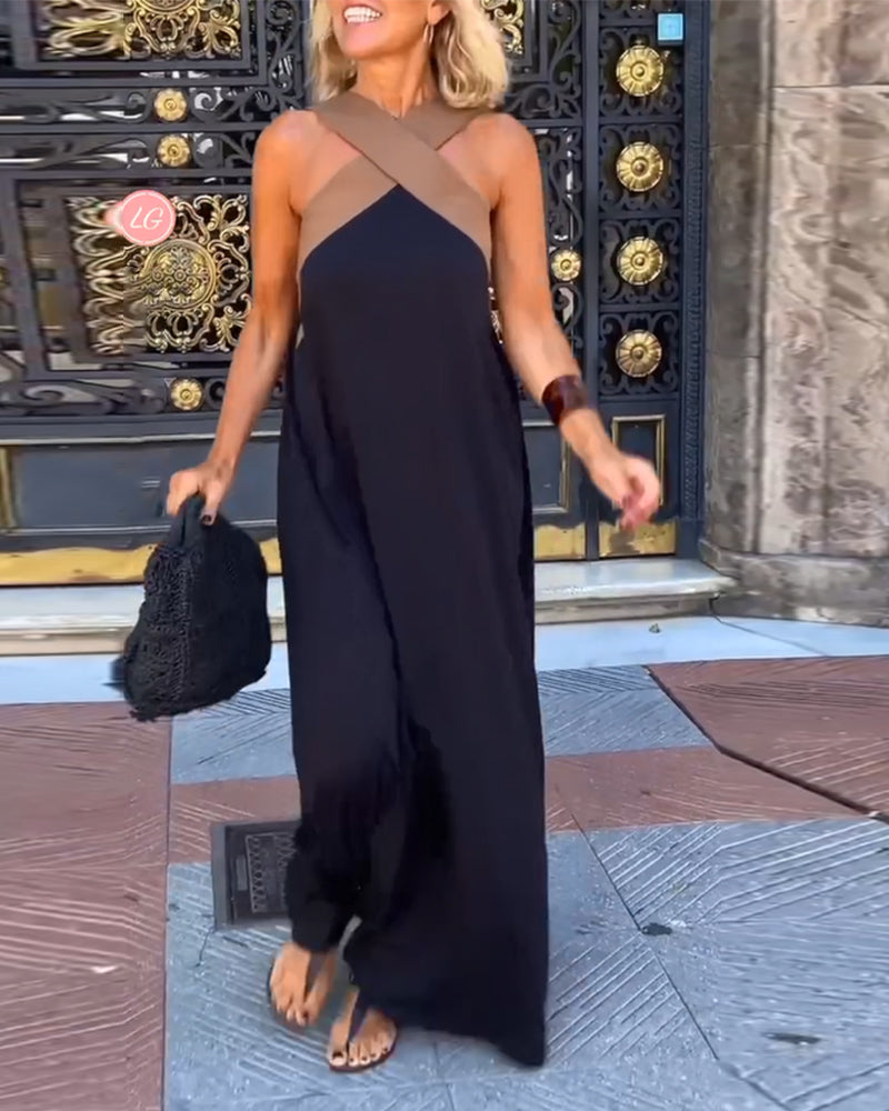 Elara | Women's Crossover Neck Maxi Dress, Open Back Evening Dress for Parties