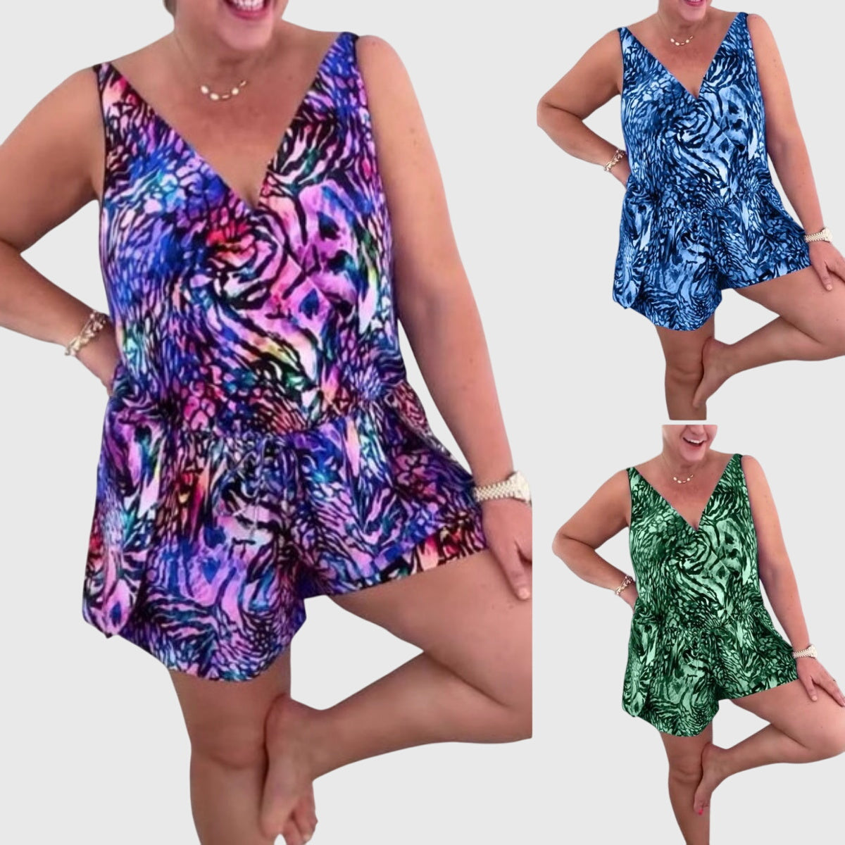 Dahlia | Women's Sleeveless Swim Dress with Built-In Swimsuit, V-Neck Printed Swimwear