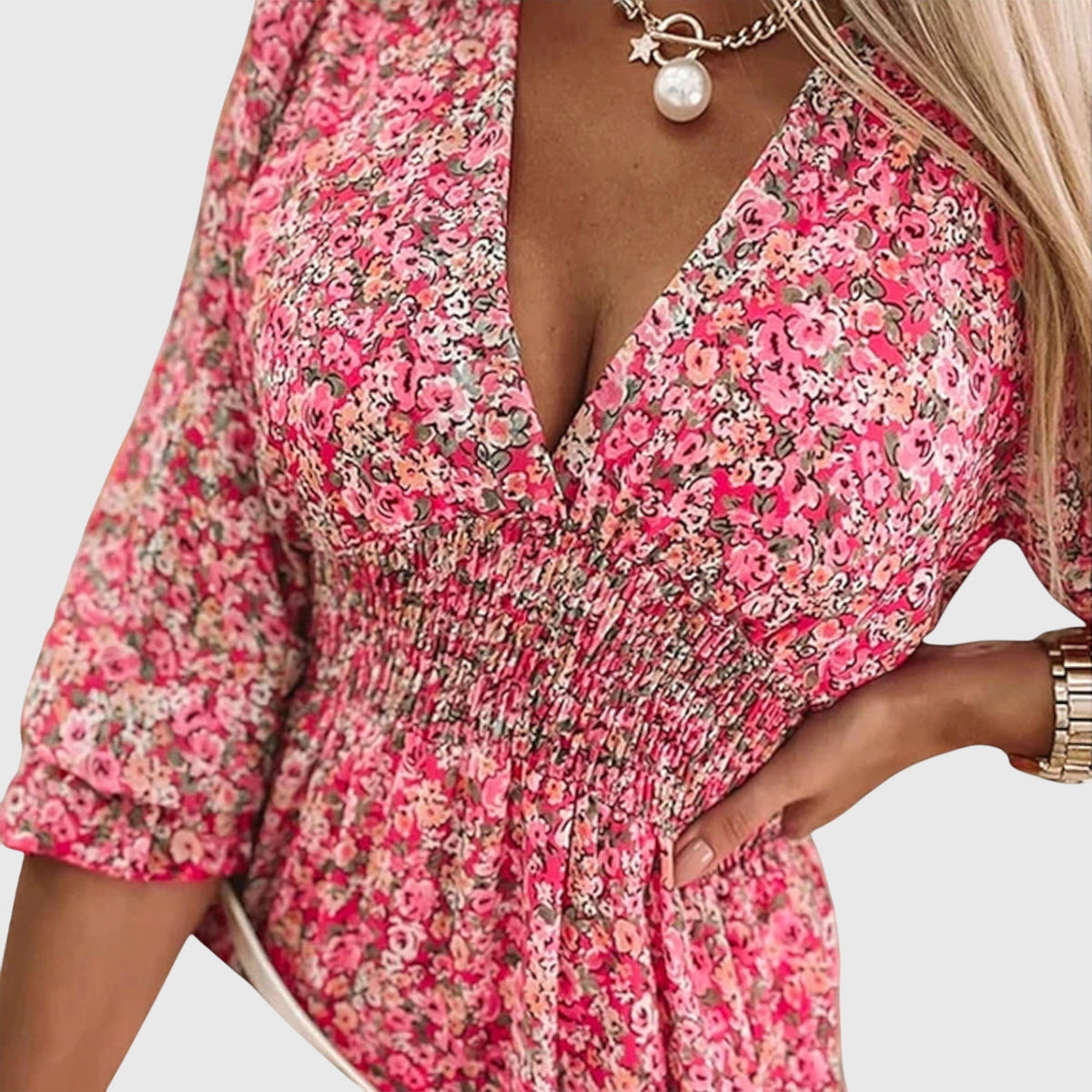 Elisa | Women's Floral Puff Sleeve Mini Dress, Lightweight Summer Dress
