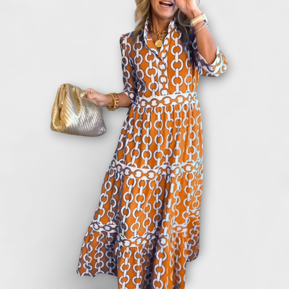 Marigold | Women's Relaxed Fit Maxi Dress, 3/4 Sleeve V-Neck Day Dress with Pockets