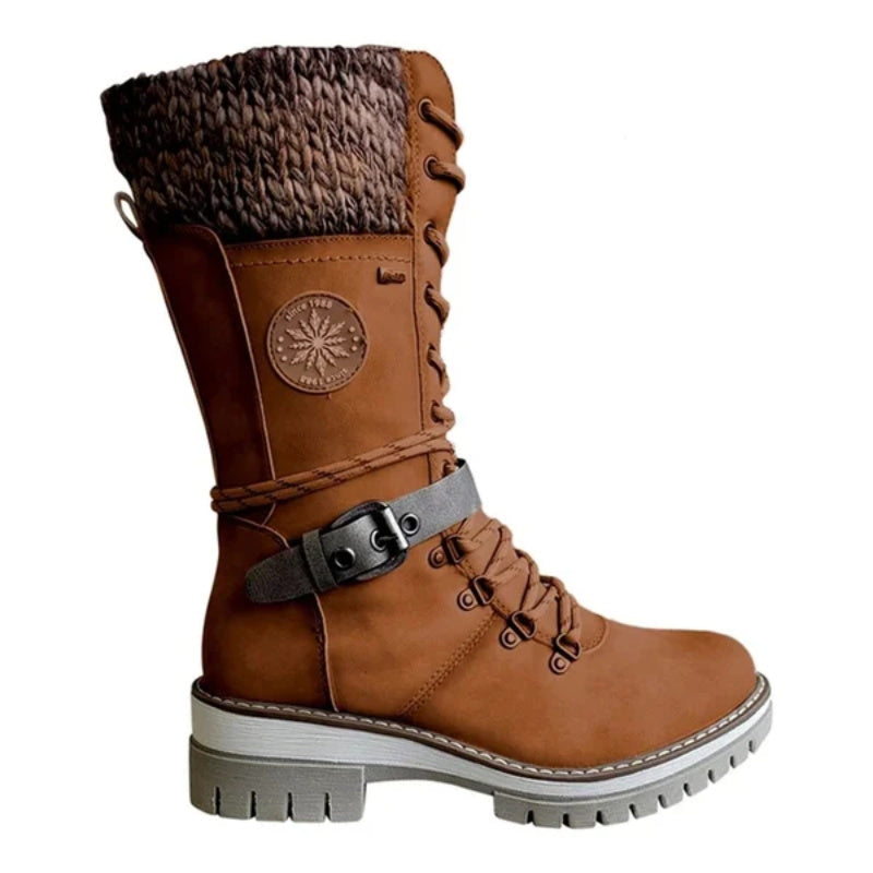 Reagan | Women's Calf-High Winter Boots, Weather-Resistant Buckle Boots with Knit Trim