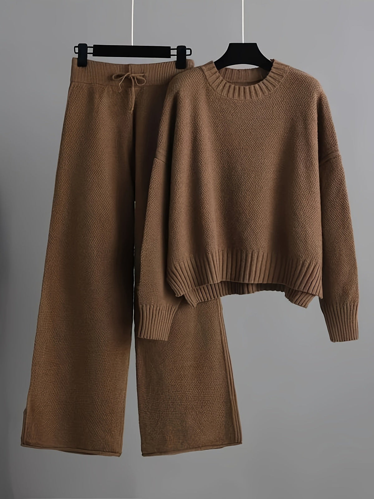 Emily | Women's Knit Two-Piece Loungewear Set, Ribbed Sweater and Wide-Leg Trousers