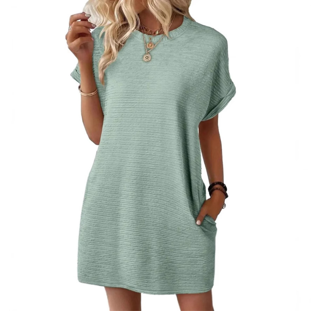 EVASHA | Women's Minimalist Round Neck Summer Dress, Lightweight Casual Day Dress