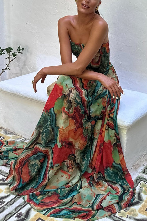 Sienna | Women's Strapless Cotton Blend Maxi Dress, Smocked Ombre Swing Dress