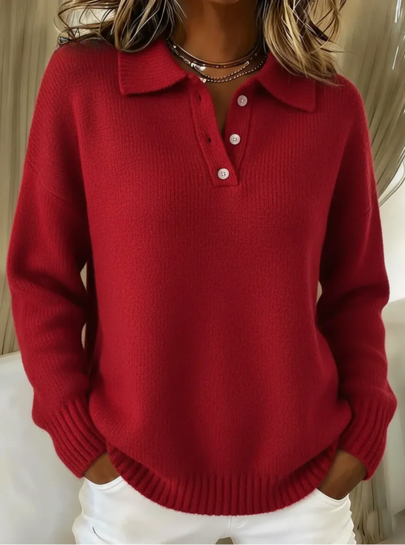Maribel | Women's Knit Polo Sweater, Smooth Texture Relaxed Fit Cool Weather Pullover