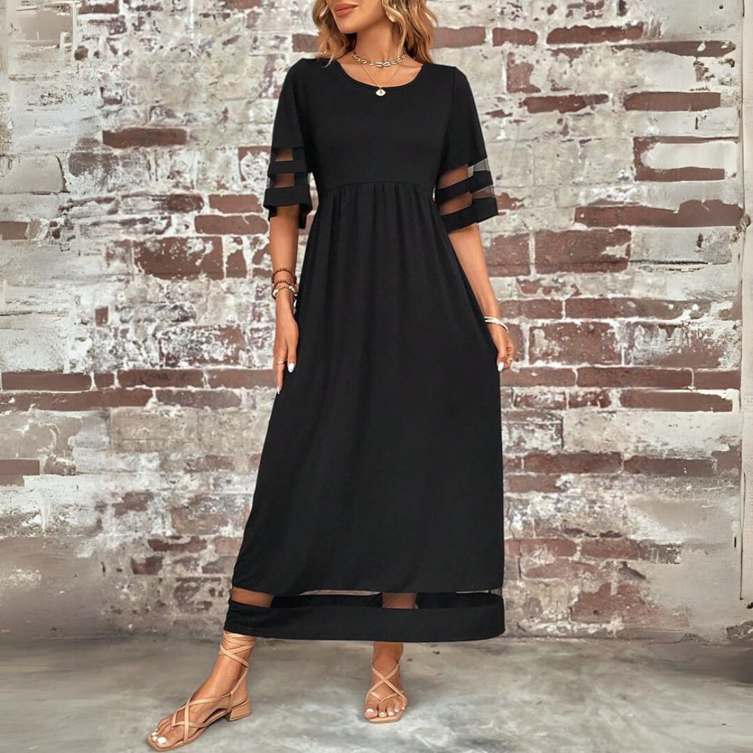 Aubrey | Women's Empire Waist Midi Dress, Tummy-Smoothing Flowy Day Dress