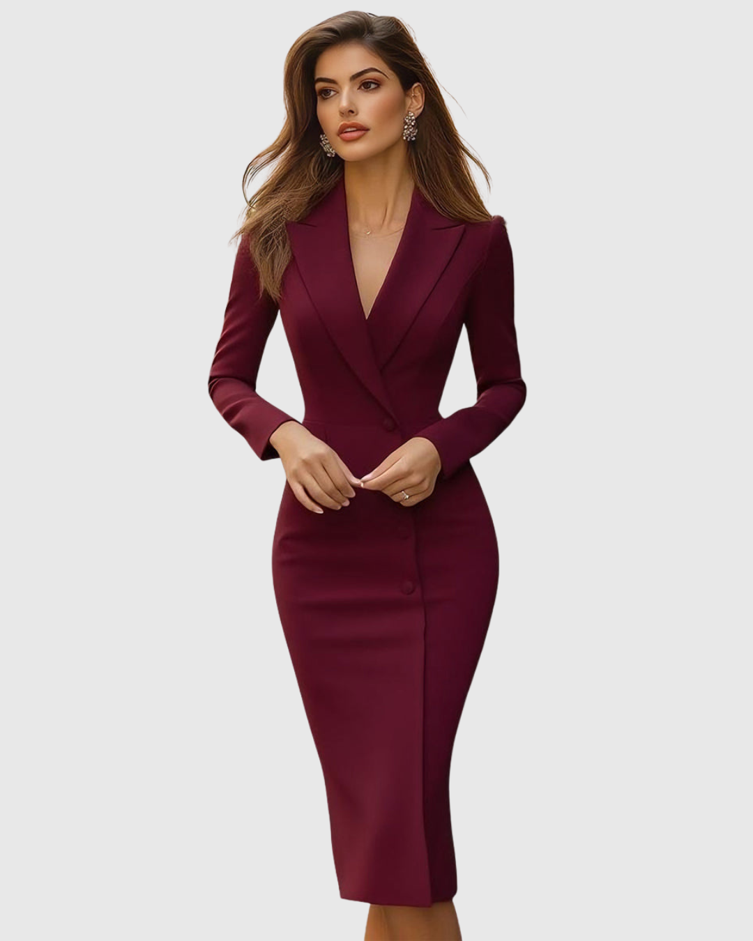 Selena | Women's Tailored Midi Dress, Blazer-Style Button Dress for Work and Events