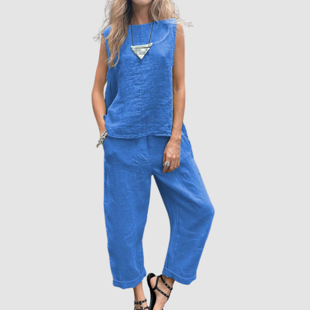 Suzette | Women's Lightweight Two-Piece Set, Sleeveless Top and Wide-Leg Pants
