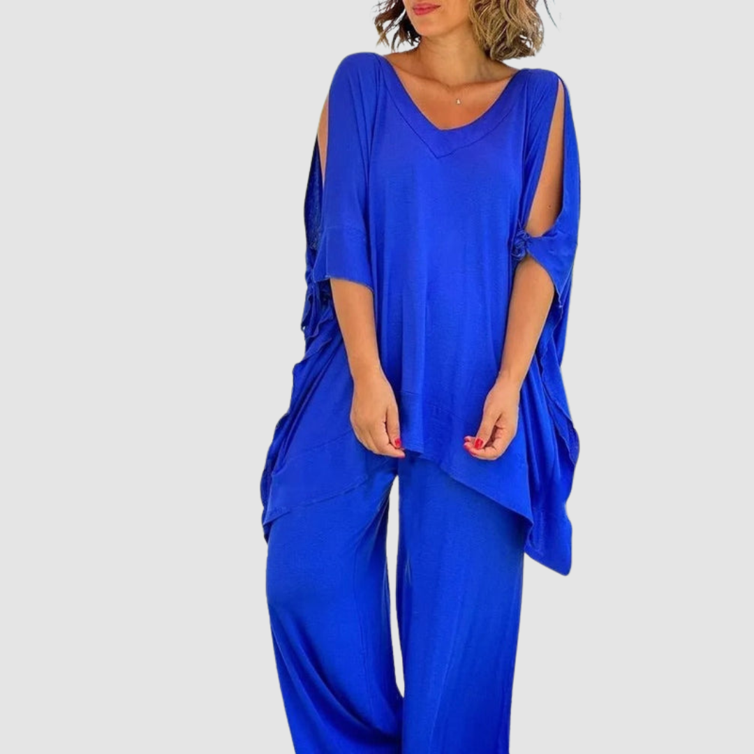 Zinnia | Women's Relaxed Two-Piece Set, Wide-Sleeve Top with Shoulder Cutouts