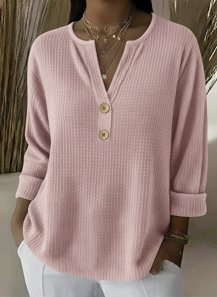 Giselle | Women's Textured Button Neck Sweater, Relaxed Fit Everyday Knit