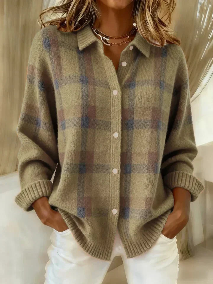 Danique | Women's Retro Plaid Acrylic Blend Sweater, Warm Knit Winter Sweater