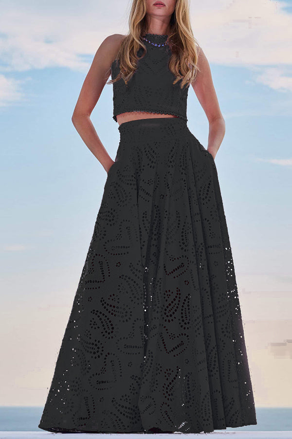 Larissa | Women's Two-Piece Skirt Set, Embroidered Crop Top and High-Waist Maxi Skirt