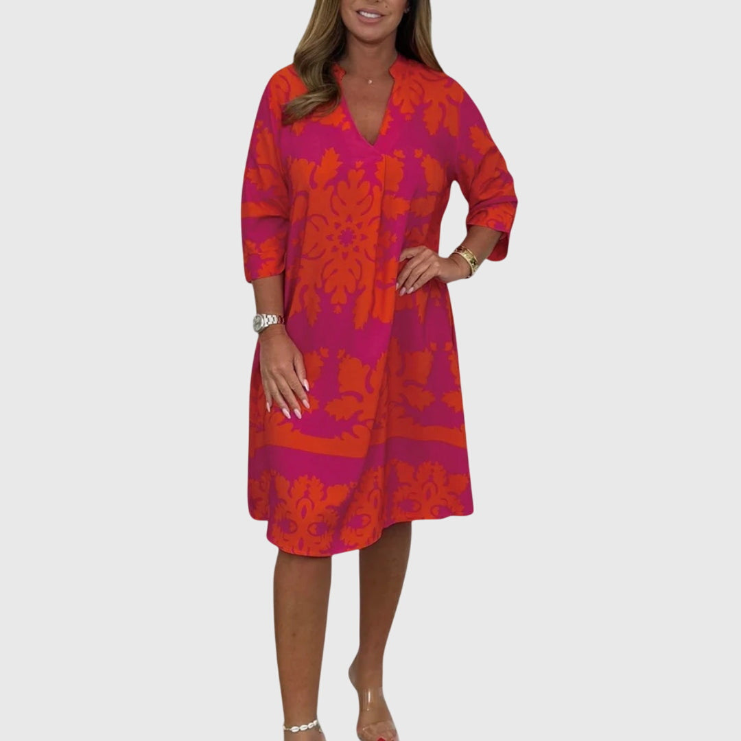 Daisy | Women's V-Neck Patterned Mini Dress, Elegant Spring Dress for Work or Leisure
