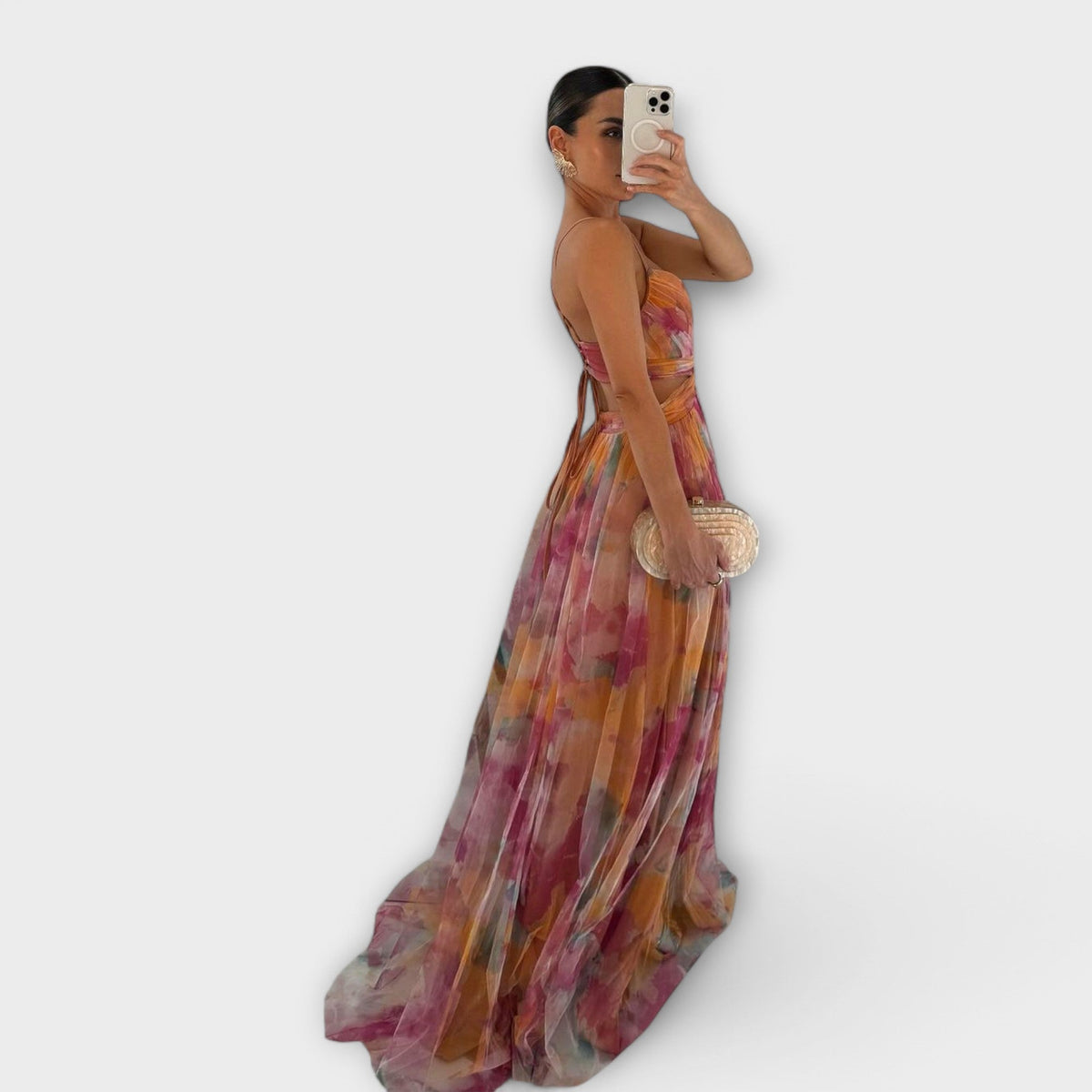 Annai | Women's Printed Mesh Maxi Dress, Figure-Shaping Summer Dress
