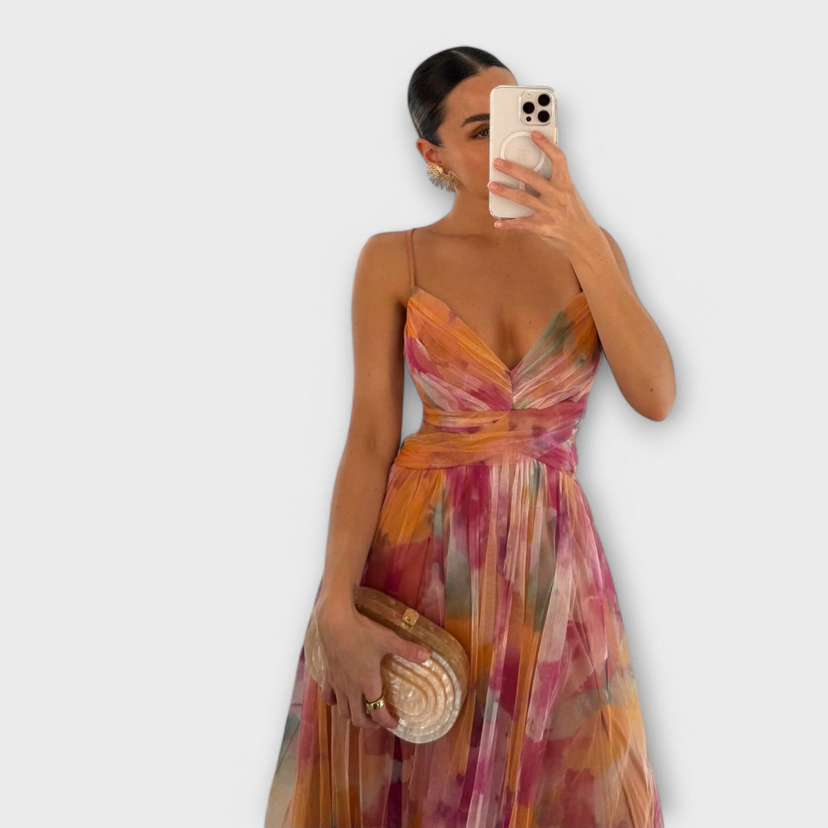Annai | Women's Printed Mesh Maxi Dress, Figure-Shaping Summer Dress