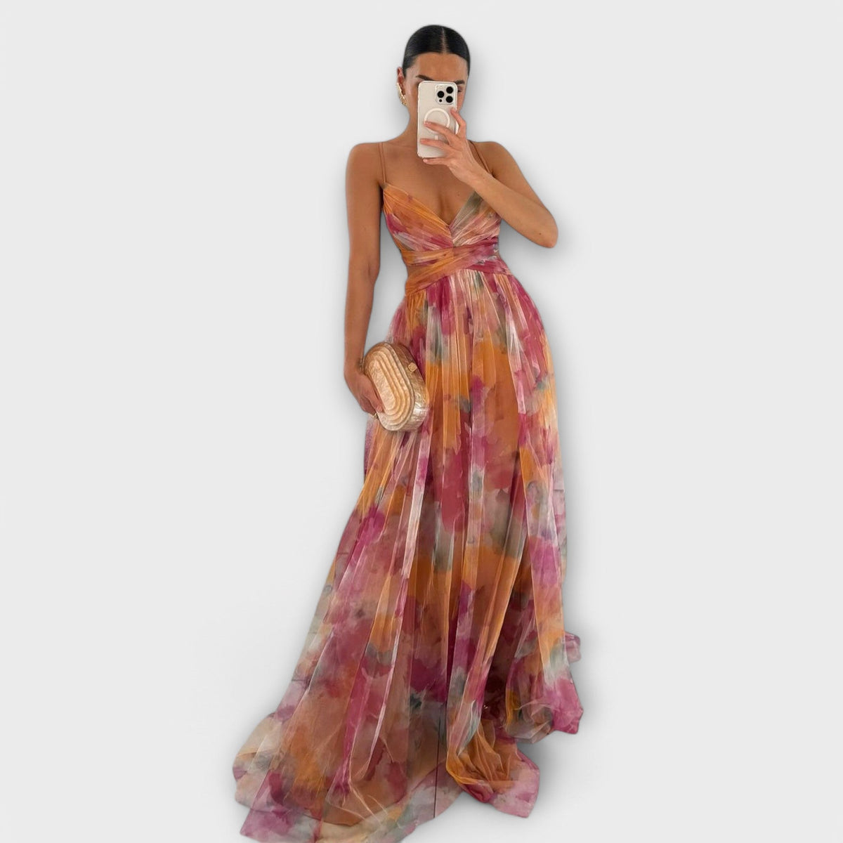 Annai | Women's Printed Mesh Maxi Dress, Figure-Shaping Summer Dress