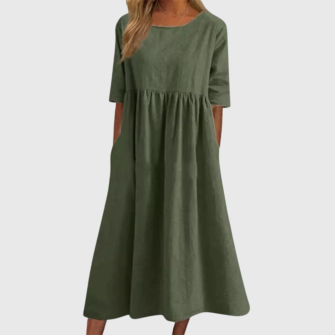 Haisley | Women's Elegant Short Sleeve Dress, Flattering Midi Day to Night Dress